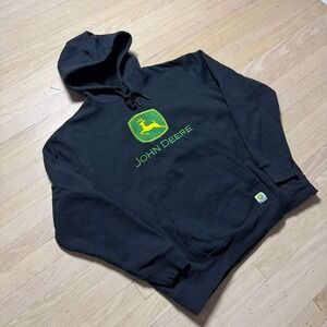 John Deere Mens Logo Hoodie Black Green Yellow Graphic Sweatshirt Pullover L